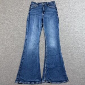 Bershka Y2K Low Rise Flare Jeans Blue Wash Bell Bottom Denim Size 6